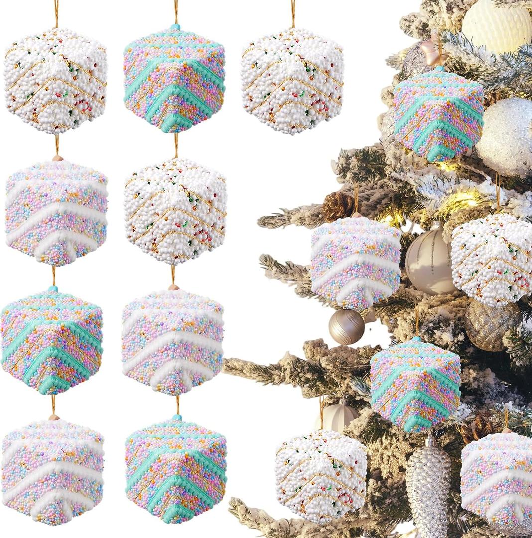 Set of 9/6 Christmas Square Dessert Ornament Candy Land Hanging Ornament for Christmas Tree Dessert Party Decorations Ornaments Candyland Themed Party Supplies for Xmas New Year Birthday (1, Square)