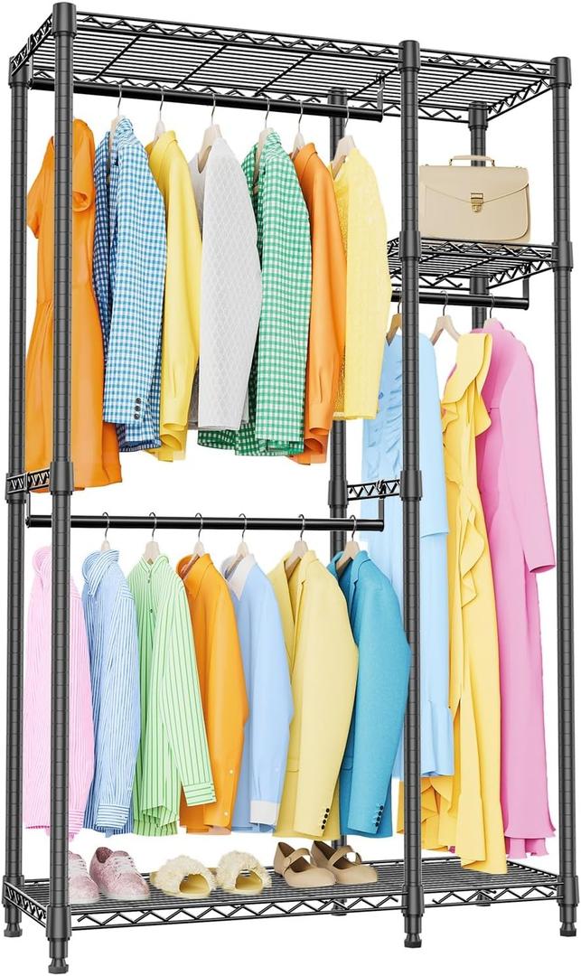 IZEUK Heavy Duty Garment Rack, Closet Organizer and Clothes Rack for Hanging Clothes with 3 Hang Rods, Freestanding Adjustable Metal Wardrobe, 15.7" D x 41.5" W x 76.5" H, Max Load 750LBS, Black