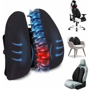 Ergonomic Back Support for Office Chair - Lumbar Pillow for Posture Correction and Lower Back Rest, Adjustable Height, Back Cushion Pad with Straps for Home, Office, Car, Black