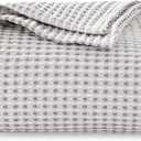 EGOHOME 100% Cotton Throw Blanket for Couch,Cotton Waffle Weave Blanket for All Seasons,Soft Lightweight Breathable Jacquard Dual-Tone Textured Blanket-Sleet Grey,50 x 60 Inches