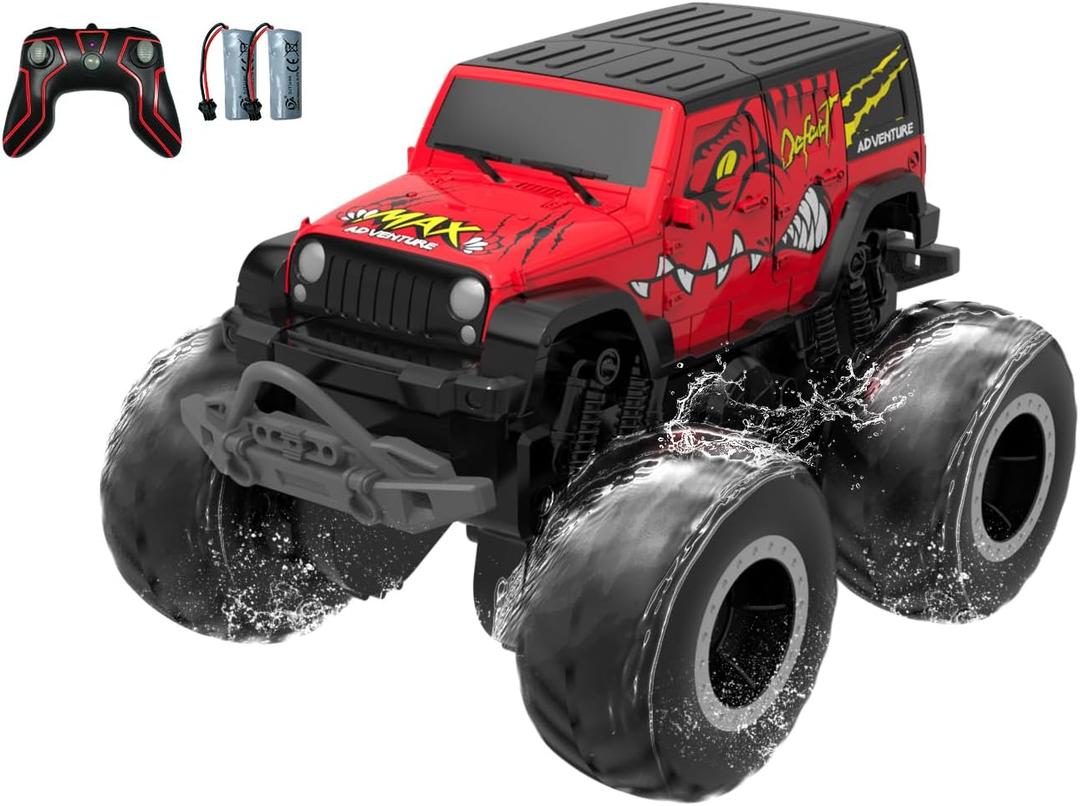 STEMTRON Amphibious Remote Control Car 2.4GHz 1:20 All Terrain Off-Road RC Car Remote Control Boat Gifts for Kids Boys Red