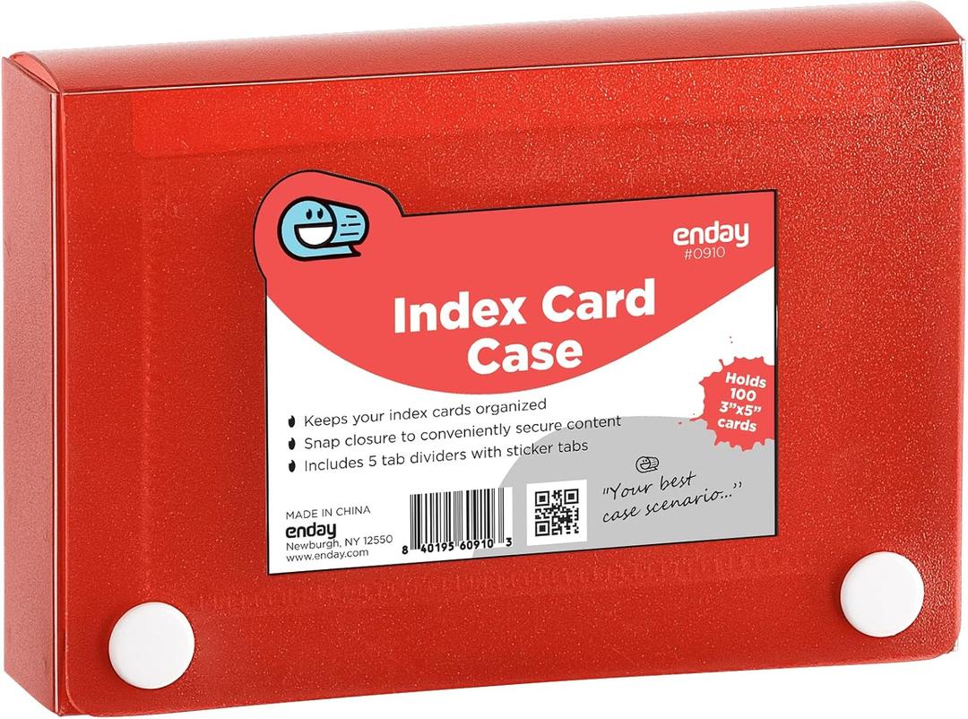 Index Card Holder Red, 3x5 Note Flash Card Organizer Case, File Box with 5 Dividers, Notecard Box Holds 100 Cards, 1 Pack By Enday