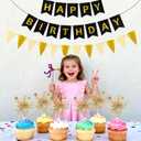 Black Gold Happy Birthday Banner - 20PCS Gold Fireworks Shape Cupcake Decoration Sparkling Party Decoration for Children or Adults Birthday Party Or Celebration