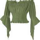 Womens Renaissance Peasant Blouse Off Shoulder Trumpet Sleeve Tops (Small, Green)
