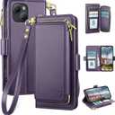 DJBEAR for iPhone 13 6.1" Wallet Case for Men & Women, All-in-One Flip Folio Cover with 9 Card Slots, Zipper Pocket, Detachable Wrist Strap, Full Body Protection for Apple 13 Dark Purple