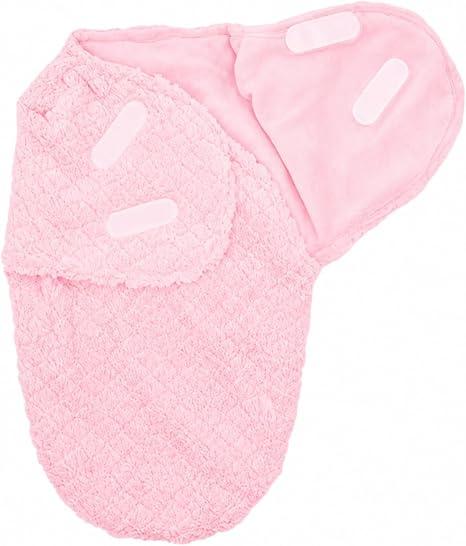 EVERYDAY KIDS Pink Baby Swaddle Blanket Wrap for Girls Size 0-3 Months Fluffy and Soft Fleece Interior and Plush Fur Exterior for Warm Comfort; Hook and Loop Tape Closure for Security, Pink Fur