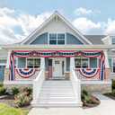 1Pcs 20 Ft Patriotic Bunting with 250 Stars, Red White Blue American Flag Banner for 4th of July, Independence Day, Memorial Day, Outdoor Indoor Door Porch Garden Decorations