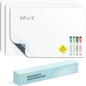 HOMiDEK Magnetic Whiteboard for Fridge, 3 Pack Small Magnetic Dry Erase Boards with 4 Markers & 1 Eraser, Reusable Blank Magnet White Board Sheets for Home, Kitchen, Office, Classroom - 13 x 20