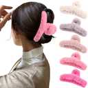 4PCS Large Claw Hair Clips for Thick Hair Big Fuzzy Hair Clips for Women Nonslip Strong Hold Hair Claw Clip (Pinks)