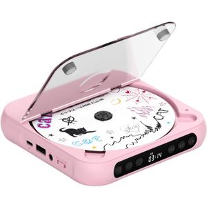 CD Player Portable with Dual Stereo Speakers, Rechargeable Portable CD Player with Bluetooth for Home with Headphones, Support CD/AUX/USB,Pink