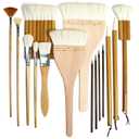 GACDR Pottery Brushes for Glazing, 15 Pcs Ceramic Brush Set With Storage Box, Wool Bamboon Hake for Pottery, Acrylic, Watercolor