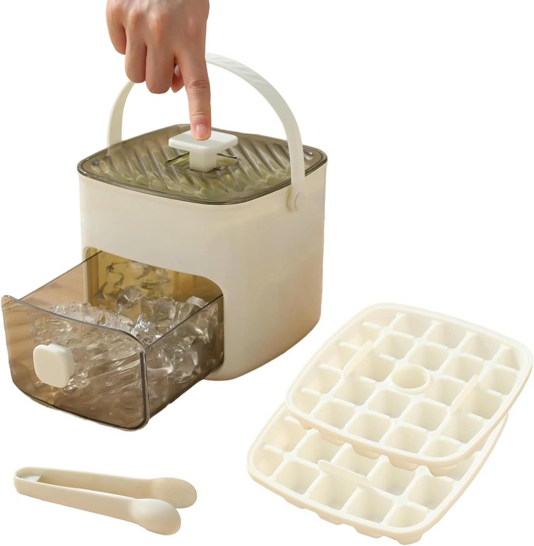 Ice Cube Tray with Lid and Bin, Ice Trays for Freezer, Flexible Ice Cube Trays,2 Pack for Freezer, 48 Pcs Ice Cube Mold with Ice Scoop for Personal Use in Whiskey, Cocktail, Coffee and DIY(White)