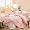 SunStyle Home Twin Comforter Set Pink, Twin Size Comforters Solid Box Stitched 2 Pieces Bedding Sets, Soft Breathable Down Alternative Bed Set with Pillow Sham for Kids Teen Girls Dorm (Twin (68"x88"))