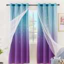 Stiio Girls Curtains for Bedroom W52 x L84 inches 2 Panels, Kids Star Rainbow Colorful Curtains Cutout Room Darkening Blackout Curtains Double Layer Blue Purple Ombre Stripe Curtains for Nursery Room (52"W x 84"L (Pack of 2))