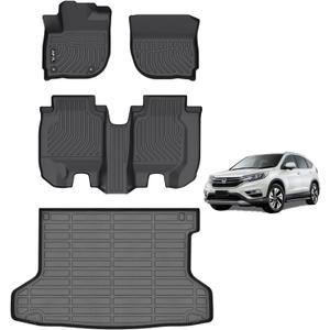 AIPOIL Floor Mats & Cargo Liner Set for Honda HR-V 2016-2022 (AWD Models) TPE All Weather Protection Anti-Slip Automotive Floor LinersFull Set Automobile mats Accessories, Black