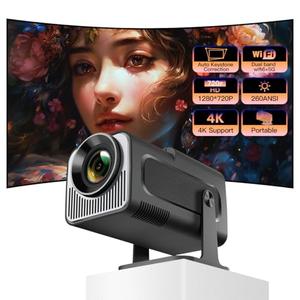Mini Projector Projector Projector Projector with WIFI and Bluetooth Smart Projector Support 4K 1080P FHD 180ｰ Adjustable Auto Keystone Correction for Movie Home Outdoor, White HY320 mini