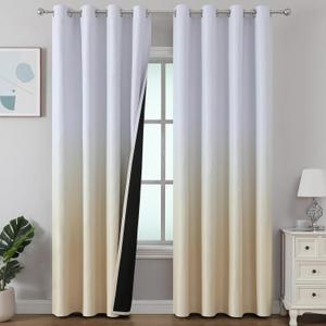 Estelar Textiler Beige and Greyish White Ombre Blackout Curtains for Living Room 84 Inch Long, Gradient Room Darkening Thermal Insulated Grommet Window Drapes for Bedroom, 52Wx84L, 2 Panels