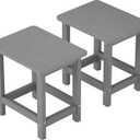 Set of 2 HDPE Outdoor Side Table, Weatherproof Small Outdoor Table for Adirondack, 16.6-Inch Patio Square End Tables for Garden, Backyard, Porch, Deck, Balcony, Poolside (Grey)