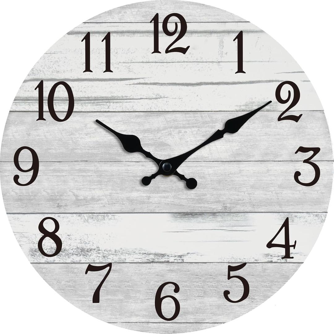 Wall Clock Battery Operated 16 Inch Large Gray Silent Non Ticking Country Rustic Design Vintage Retro Decorative for Bathroom Kitchen Bedroom