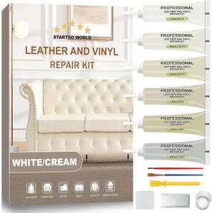STARTSO WORLD Cream Leather Repair Kit for Furniture, Leather & Vinyl Repair kit for Car Interior, Couches, Car Seat, Jacket, Sofa, Boat or and Purse, Restores Faux, Artificial, Genuine Pleather
