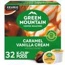 Green Mountain Coffee Roasters Caramel Vanilla Cream, Single-Serve Keurig K-Cup Pods, Flavored Light Roast Coffee Pods, 32 Count (EXP 03/27/28)
