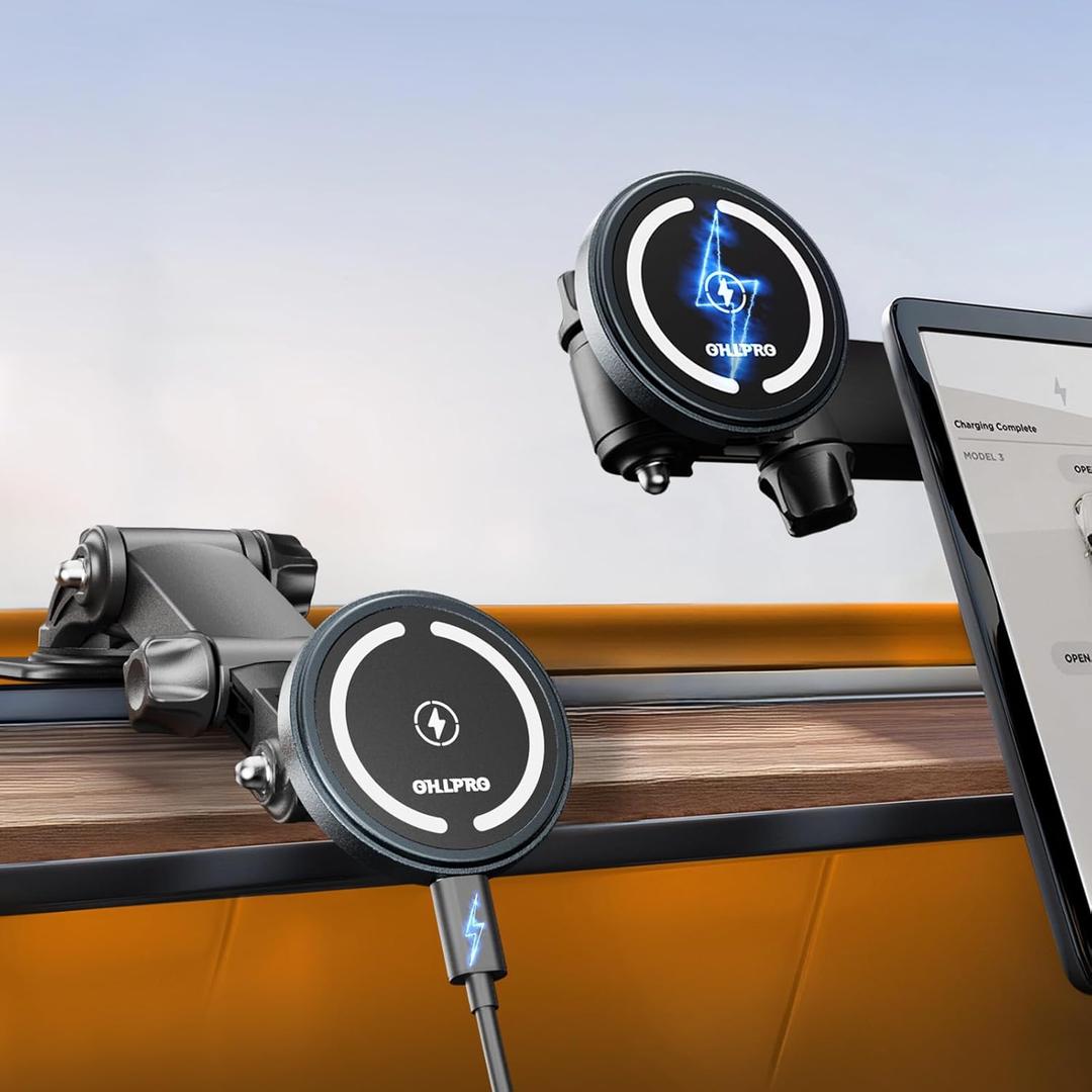 OHLPRO for MagSafe Car Charger Mount for iPhone 17 16 15 14 13 Pro Max, 15W Fast Charging Phone Holder, Magnetic Car Accessories, 360 Rotation, Adhesive Base for Tesla, Gift for Men Women