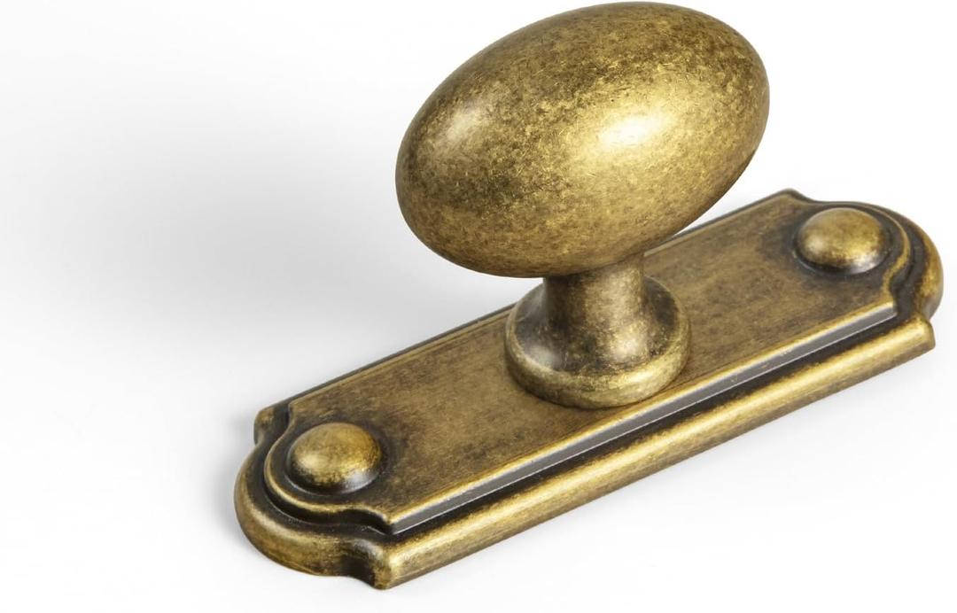 Goo-Ki Antique Brass Cabinet Knobs(Oval Shape) with Backplate(Square Shape) for Cupboard,Dresser,6 Packed