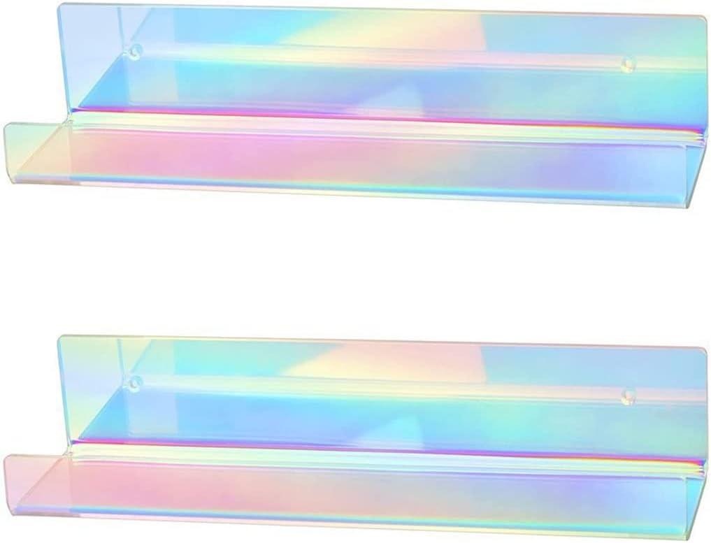 Exquisite Bathroom Shelves Iridescent Acrylic for Wall Decor, 15" Rainbow Acrylic Floating-, Wall Mounted Shelf, Book Display Wall Mounted, Display Ledge for Bedroom (Size : 2-Pack)
