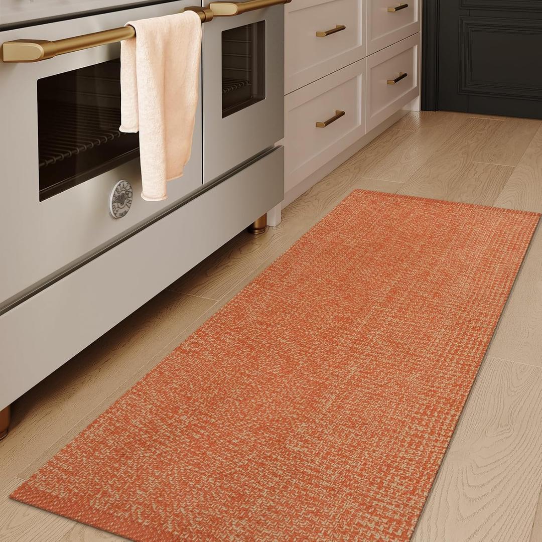 LEEVAN Washable Kitchen Rugs 2' x 4.3', Terra Cotton Woven Bathroom Rugs, Reversible Low Profile Entryway Rug, Farmhouse Front Door Mat, Boho Bedroom Carpet for Foyer Laundry/Back Door/Proch Decor