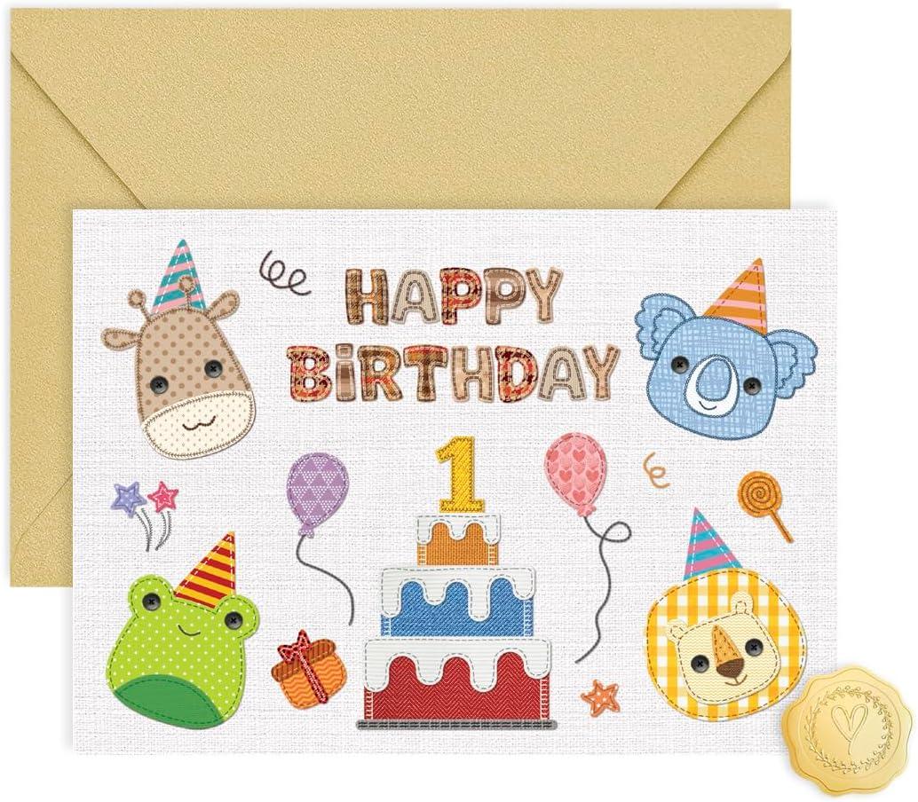 2 x Cute 1st Birthday Card, First Birthday Decorations for Boy Girl, 1 Year Old Gift Ideas for Baby Kids