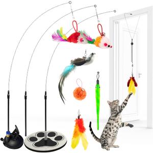 Interactive Cat Toys for Indoor Cats Suction Cup Cat Toys for Indoor Cats Bird Hunting Slefplay Simulation for Kitten Flying Bird Toy Feather Wand Attachments (Original Bundle)