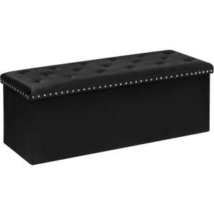 B FSOBEIIALEO Storage Ottoman Bench, Folding Tufted Ottomans with Storage, Extra Large 140L Storage Boxes Footrest Bench for Bedroom, Luxury Velvet Fabric 43 Inches Black, 43.3x15.7x15.7 inches