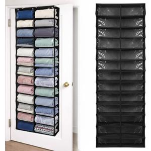 Sweatshirt Storage Hanging Organizer 26 Clear Pocket Hanging Sweatshirt Rack Holder Pockets Wall Shoes Bag Portable Closet Wardrobe for Closet Storage Men Women Handbags (Black)