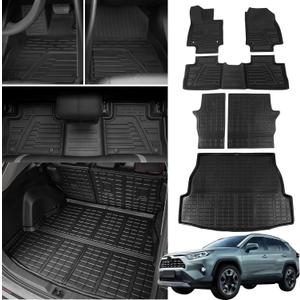 Floor Mats Compatible with 2019 2020 2021 2022 2023 2024 2025 Toyota Rav4 Cargo Mat Trunk Mat Back Seat Cover Protector Toyota Rav4 Accessories (Backrest Mats+Cargo Liner+Floor Mats)