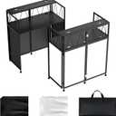 Portable DJ Table Stand, Tool-Free Setup Foldable 40" x 20" DJ Stand Booth w/ 2 Top Trays, Black & White Scrims, 4IN Adjustable Leveling Feet, 5 Cable Holes and Carry Bag, for Parties, Events, Studios, 40×20×45.8 inch