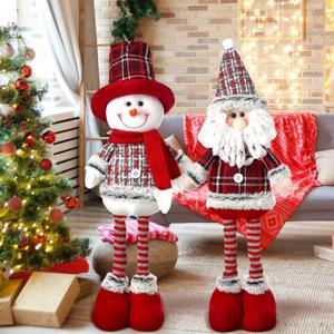 Wettarn 2 Pcs Long Leg Christmas Plush Doll 19.69 Inches/ 50 cm Snowman Santa Claus Christmas Doll Standing Plush Toy for Holiday Winter Home Decoration (Red and White)