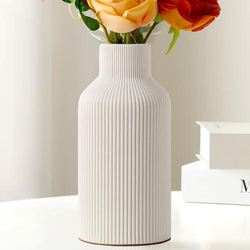 Mfacoy White Ceramic Flower Vase, Minimalist Decor, Modern Home Decorative Vase, Small Pampas Grass Vases For Kitchen, Bedroom, Office, Living Room, Bathroom, Shelf Centerpiece Table Decorations(8 in)