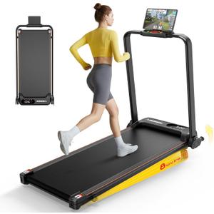 Portable Walking Pad with Handle Bar for Home & Office, 2 in 1 Folding Under Desk Treadmill with 8% Incline, 3.0HP Small Foldable Compact Treadmills Walking, 0-6.0MPH Walking Machine, 265 LBS, Black