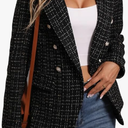 MINA SELF Women's Casual Slim Notched Plaid Tweed Blazer Elegant Open Front Long Sleeve Business Work Jacket Dress Coat Large