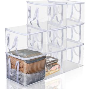 Windyun 8 Pcs Clear Zippered Organizers 12''x12''x12'' Moving Bags with Reinforced Handles Heavy Duty Storage Cube Tote Storage Bags Bins for Clothes Moving Supplies Linens Shoes Closet Organizer