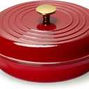 CAROTE 3.4QT Enameled Cast Iron Braiser Pan, Shallow Dutch Oven Casserole Skillets, Non-Toxic Cast Iron Pot with Lid for Grilling, Searing, Baking, Dual Handles, All Stovetop Compatible, Red
