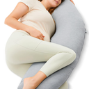 Momcozy Pregnancy Pillows for Side Sleeping, J Shaped Maternity Body Pillow for Pregnancy, Soft Pregnancy Pillow with Jersey Cover for Head Neck Belly Support, Grey