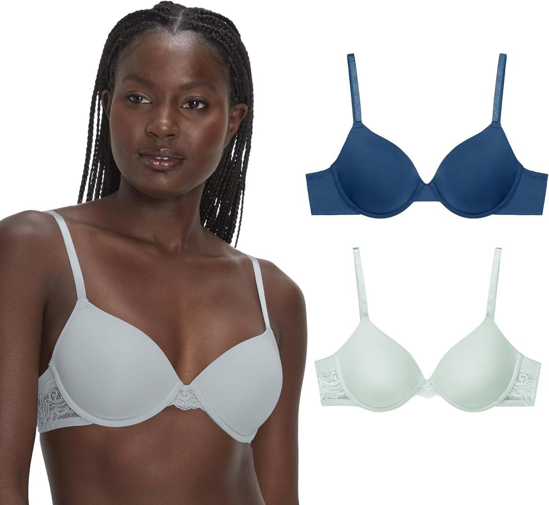 Maidenform, Push Women, Underwire Bra with Adjustable Straps 2-Pack (34C, Navy Eclipse/Salty Pepper Grey)