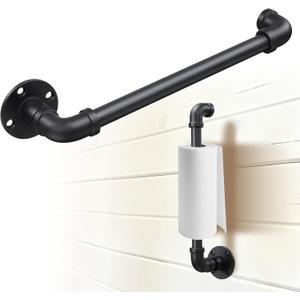 Industrial Pipe Paper Towel Holder - 14 Inch Heavy Duty Wall Mount Rustic Rack Hanger for Small to Large Jumbo Napkin Roll,Vertical Horizontal Mounted for Countertop,Under Cabinet,RV Sink