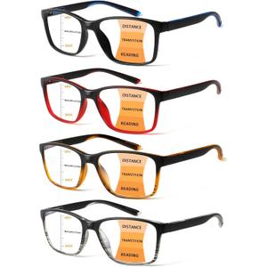 4 Pack Progressive Multifocus Reading Glasses Blue Light Blocking Readers for Men Women with Spring Hinge, +1.25