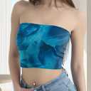 qdl Floral Tie Dye Tube Top Women Y2k Strapless Tops Ruched Sleeveless Strapless Crop Tank (Blue, XL)