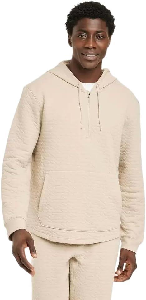 All in Motion Men's Quilted Fleece Sweatshirt, Khaki Small