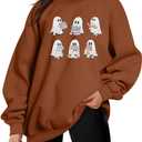 UNIQUEONE Halloween Sweatshirts for Women Ghost Reading Books Sweater Cute Spooky Bookish Shirt Fall Pullover Tops (Brown, XXL)