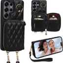 Case for Samsung Galaxy S26 Ultra 6.9'' Wallet Case,Crossbody Zipper Purse Wrist Strap Lanyard Handbag,RFID Blocking Card Slots,Flip Leather Cover for Samsung S26 Ultra,Black