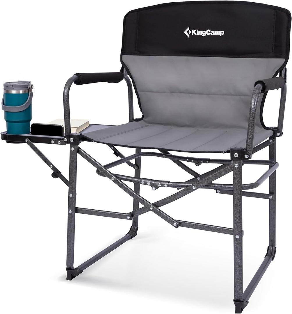 KingCamp Oversized Camping Directors Chair for Big and Tall, Heavy Duty 440lbs Folding Chairs with Side Table, Portable Padded Camp Chairs with Wide Seat & Anti-Sag Fabric for Outdoor Lawn Fishing RV